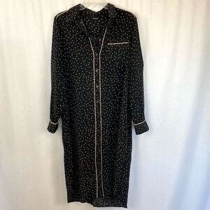 WHO WHAT WEAR Black Tan Gold Dress Shirtdress Polka Dot Pajama top Dress Button